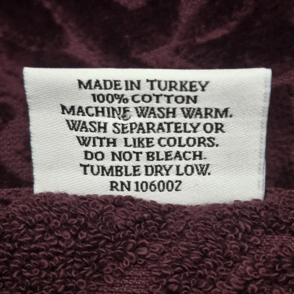 Bella Lux 4pc Turkish Cotton Velour Towel Set Merlot Floral Embossed 2Bath 2Hand